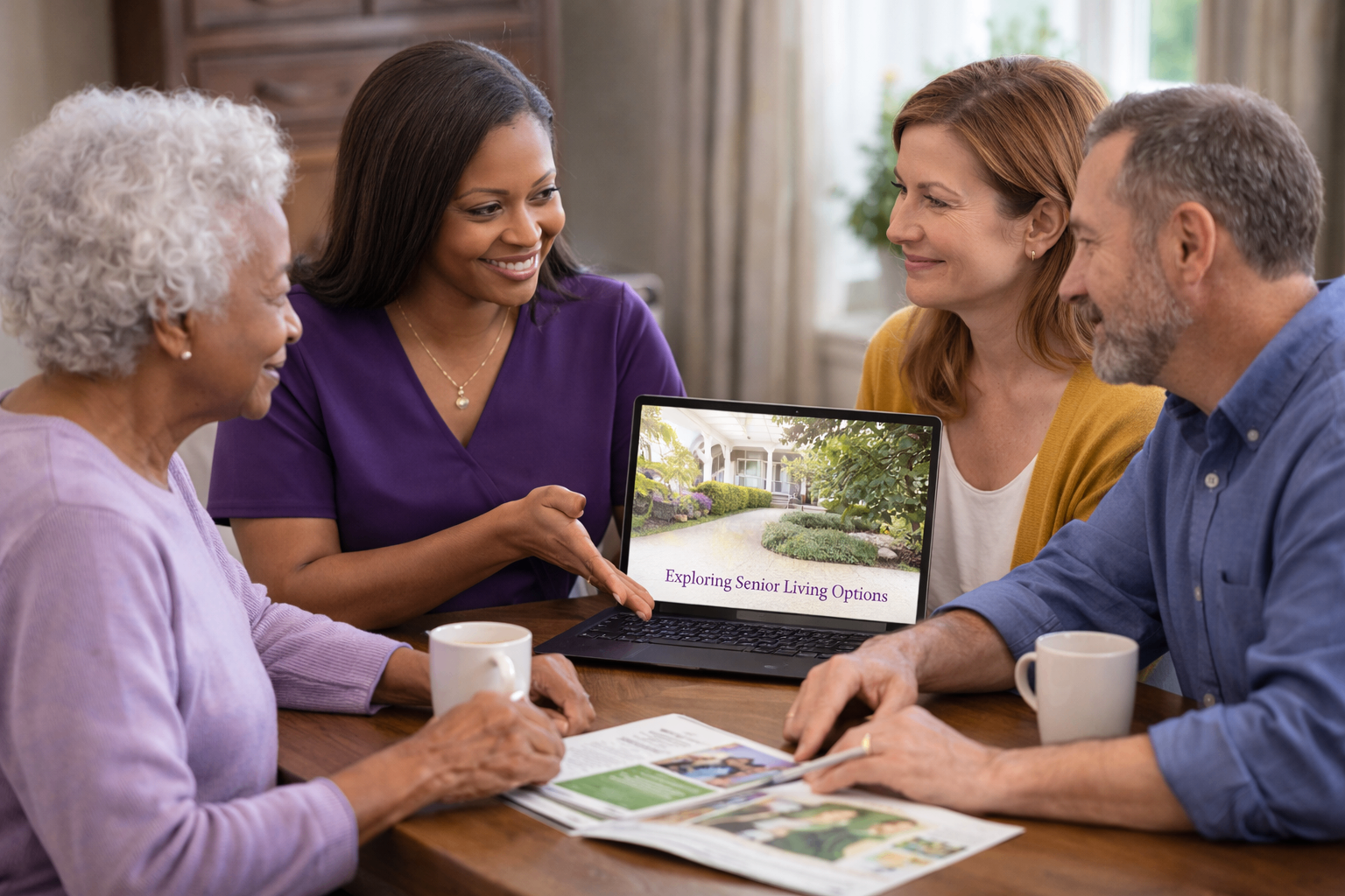 Founder meeting with a family and reviewing senior living options